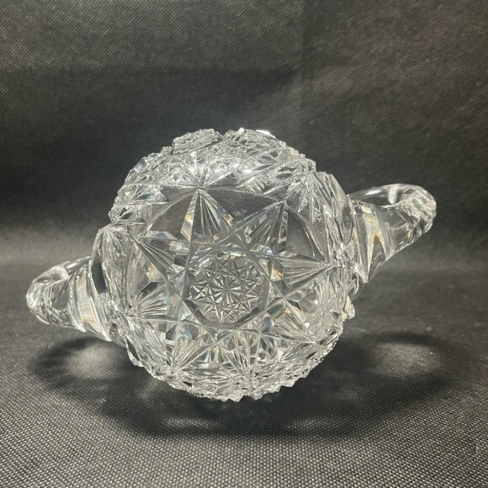 Vintage Brilliant Cut Crystal Sugar Bowl with Handles 6.5”x4” Rare Find